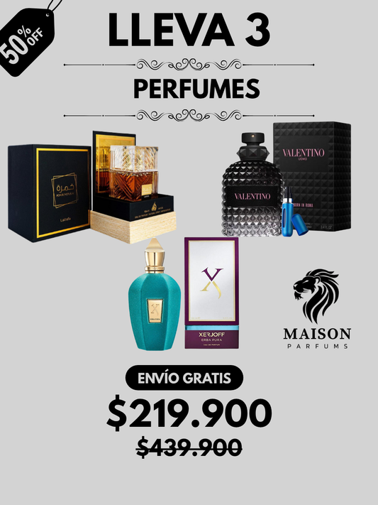 3 PERFUMES + OBSEQUIO (Khamrah - Born in roma - Erba Pura + Perfumero)